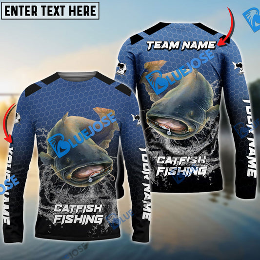 Bluejose Catfish Fishing Navy Hexagon Sport Custom Name & Team Name 3D Shirts