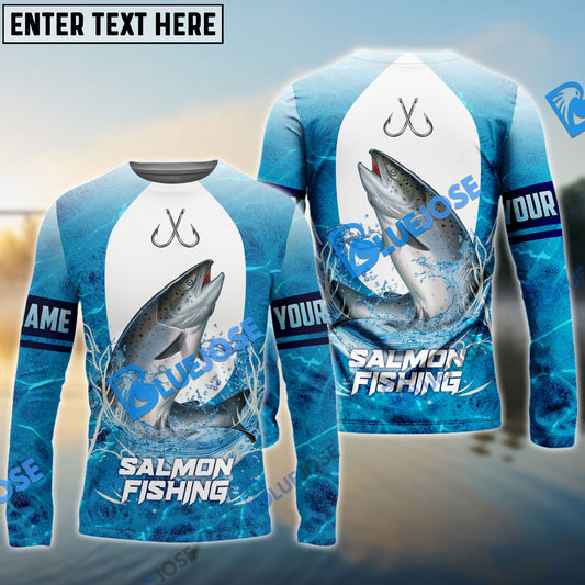 BlueJose Customize Name Salmon Fishing Blue Wave 3D Shirts