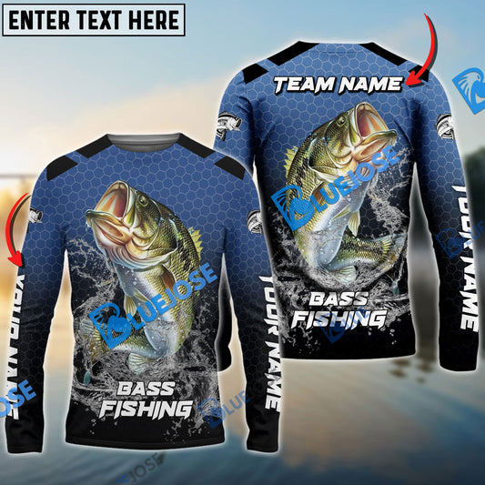 Bluejose Bass Fishing Navy Hexagon Sport Custom Name & Team Name 3D Shirts