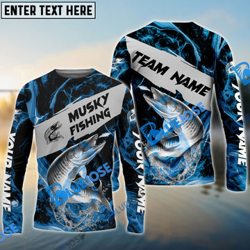 Bluejose Musky Fishing Blue Lava Sport Custom Name & Team Name 3D Shirts