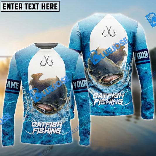 BlueJose Customize Name Catfish Fishing Blue Wave 3D Shirts