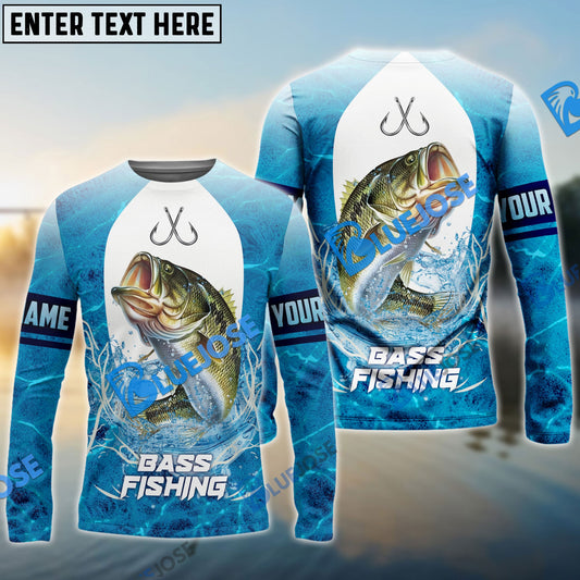 BlueJose Customize Name Bass Fishing Blue Wave 3D Shirts