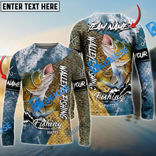 Bluejose Walleye Fishing Skin Seawave Custom Name & Team Name 3D Shirts