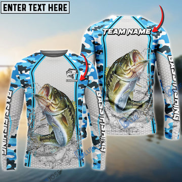 Bluejose Bass Fishing Light Blue Camo Sport Custom Name & Team Name 3D Shirts