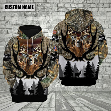 BlueJose Customized Name Deer Hunting Antler Pattern Grass Brown 3D Shirt