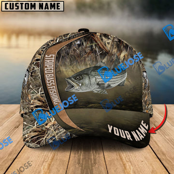 BlueJose Personalized Striped Bass Fishing Grass Nature Classic Cap