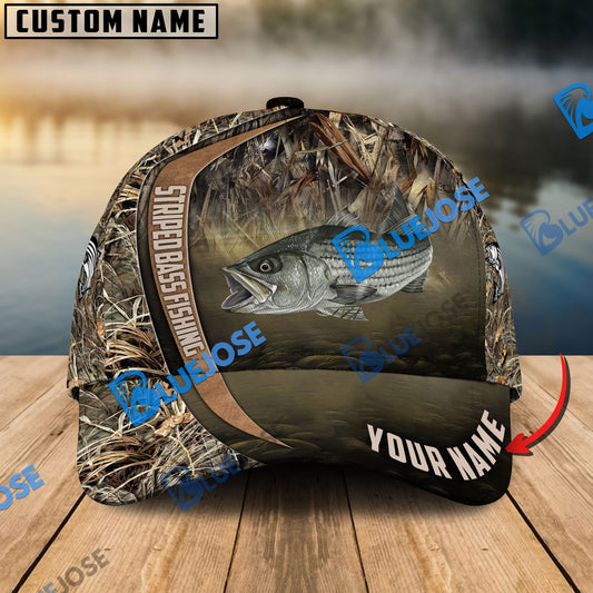 BlueJose Personalized Striped Bass Fishing Grass Nature Classic Cap