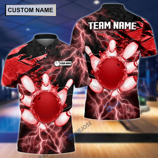 BlueJose Thunder Power Bowling And Pins Personalized Name Team Name 3D Shirt (4 Colors), Personalized Shirts For Bowling Players