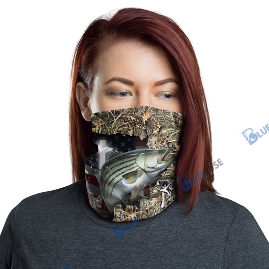 BlueJose Striped Bass Cross Camo Fishing Neck Gaiter