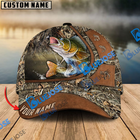 BlueJose Personalized Walleye Fishing Nature Leather Pattern Classic Cap