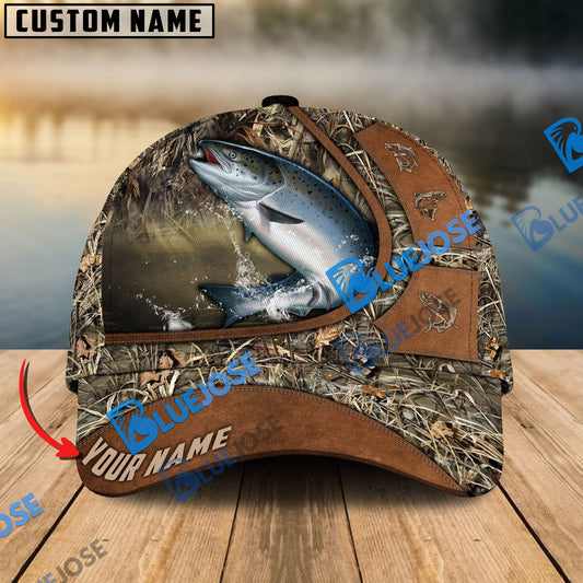 BlueJose Personalized Salmon Fishing Nature Leather Pattern Classic Cap