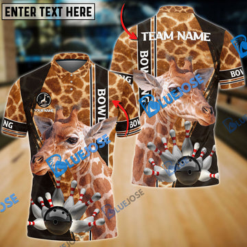 BlueJoses Bowling Giraffe Customized Name, Team Name 3D Shirt