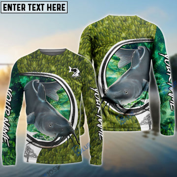 BlueJose Catfish Fishing Hook Green Custom Long Sleeves Fishing Shirt