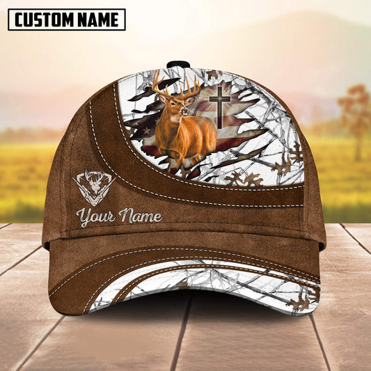 BlueJose Cross America Hunting Deer Leather Pattern Multicolor Personalized Cap