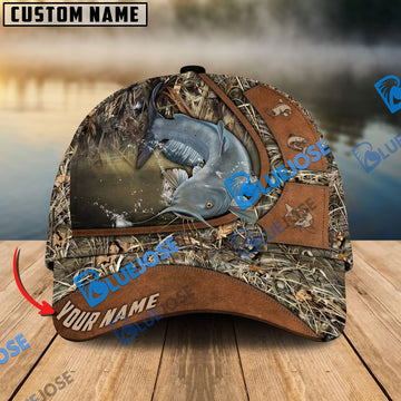 BlueJose Personalized Catfish Fishing Nature Leather Pattern Classic Cap