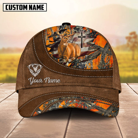 BlueJose Cross America Hunting Deer Leather Pattern Multicolor Personalized Cap