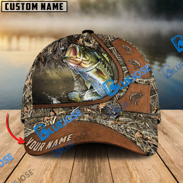 BlueJose Personalized Bass Fishing Nature Leather Pattern Classic Cap