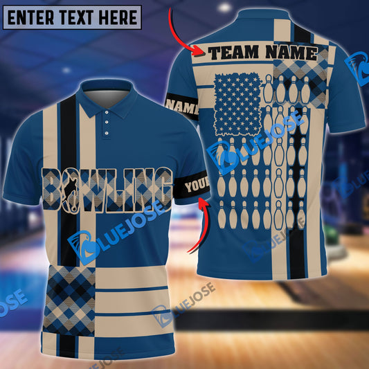 BlueJose Bowling And Pins Retro Caro Pattern Customized Name 3D Shirt (4 Colors)