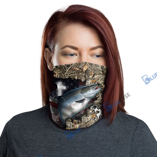 BlueJose Salmon Cross Camo Fishing Neck Gaiter