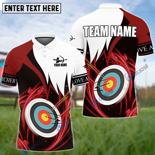 BlueJose Archery Red & White Personalized Name, Team Name Unisex Shirt (4 Colors)