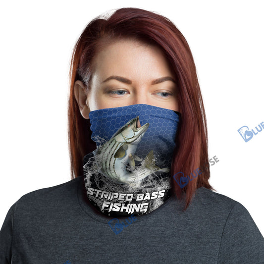 BlueJose Striped Bass Fishing Navy Hexagon Sport Neck Gaiter