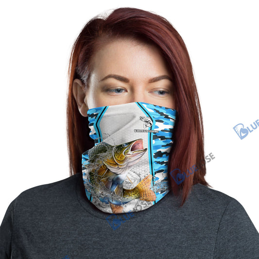 BlueJose Walleye Fishing Light Blue Camo Sport Neck Gaiter