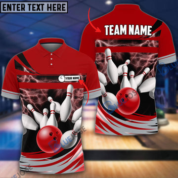 BlueJoses Thunder Bowling Ball Break Pins Personalized Name and Team Name 3D Shirt (4 Colors)