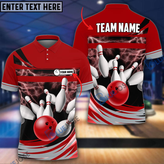 BlueJoses Thunder Bowling Ball Break Pins Personalized Name and Team Name 3D Shirt (4 Colors)