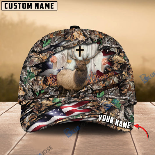 BlueJose Colorful God America Hunting Elk Multicolor Personalized Cap