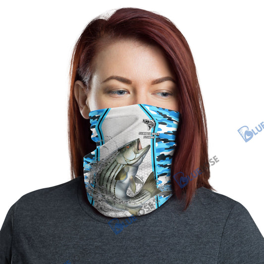 BlueJose Striped Bass Fishing Light Blue Camo Sport Neck Gaiter