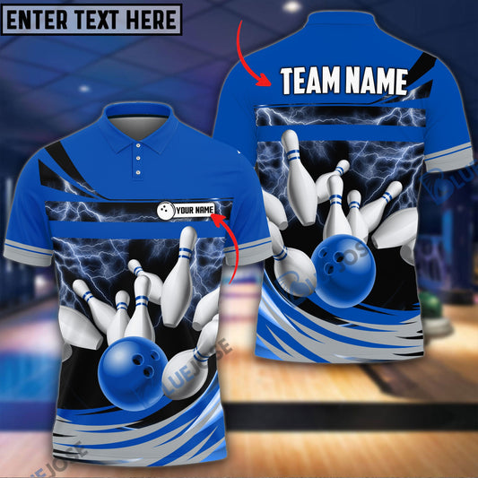 BlueJose Thunder Bowling Ball Break Pins Personalized Name and Team Name 3D Shirt (4 Colors)