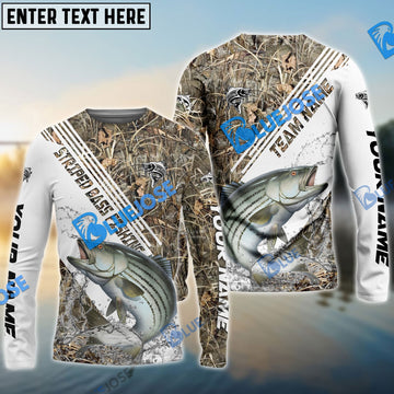 Bluejose Striped Bass Fishing White And Grass Camo Sport Custom Name & Team Name 3D Shirts