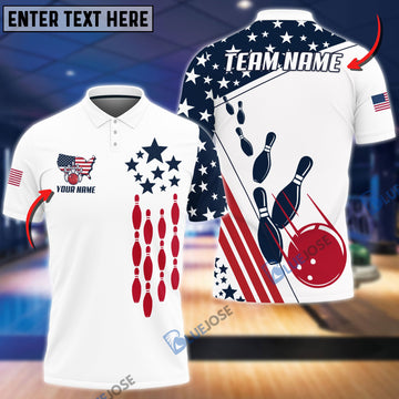 BlueJose Bowling And Pins Way Of America Customized Name, Team Name 3D Shirt