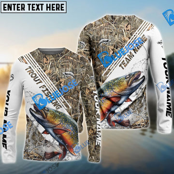 Bluejose Trout Fishing White And Grass Camo Sport Custom Name & Team Name 3D Shirts