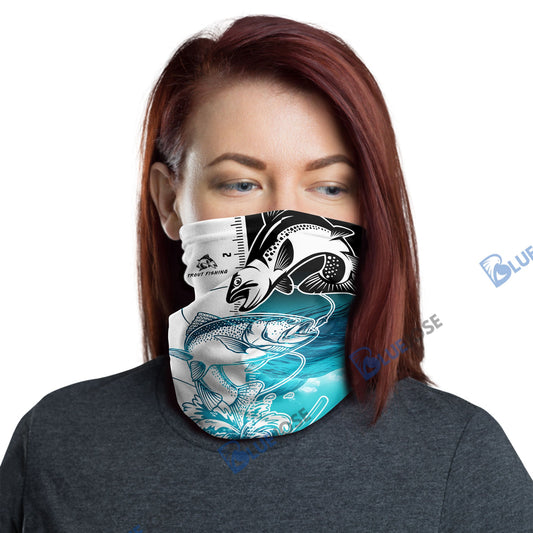 BlueJose Trout Fishing White Blue Water Neck Gaiter