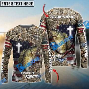 Bluejose Crappie Fishing Cross Camo Custom Name & Team Name 3D Shirts