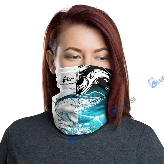 BlueJose Salmon Fishing White Blue Water Neck Gaiter