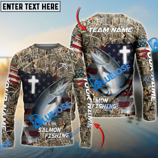 Bluejose Salmon Fishing Cross Camo Custom Name & Team Name 3D Shirts