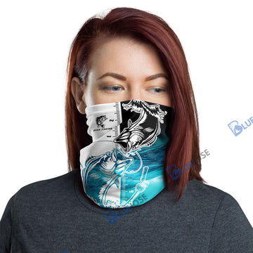 BlueJose Bass Fishing White Blue Water Neck Gaiter