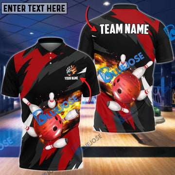 BlueJoses Bowling And Pins Flaming Throw Customized Name 3D Shirt ( 6 Colors)