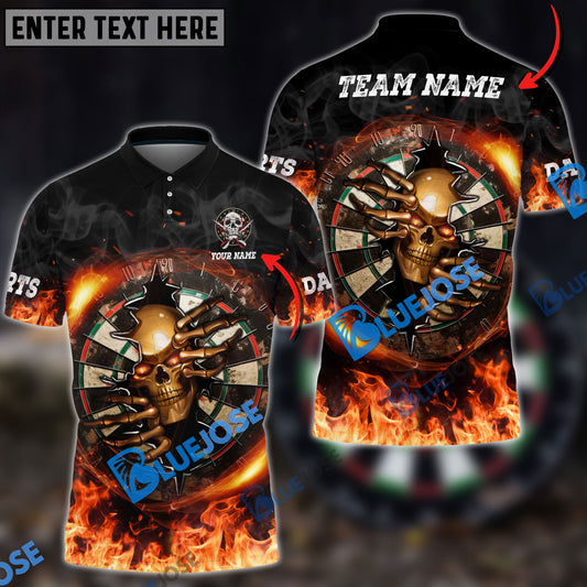 BlueJose Darts Fire Skull Crack Dartboard Personalized Name, Team Name 3D Shirt (4 Colors)