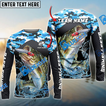 Bluejose Bass Fishing Blue Camo Sport Custom Name & Team Name 3D Shirts