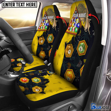 BlueJose Billiard Yellow Personalized Name Car Seat Covers (2Pcs)