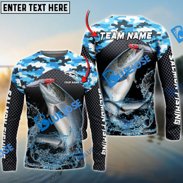 Bluejose Salmon Fishing Blue Camo Sport Custom Name & Team Name 3D Shirts