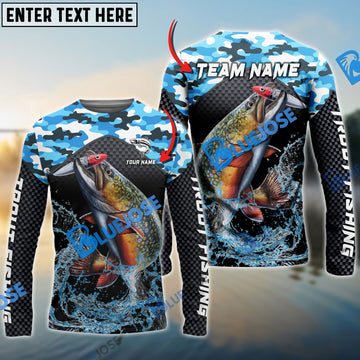 Bluejose Trout Fishing Blue Camo Sport Custom Name & Team Name 3D Shirts