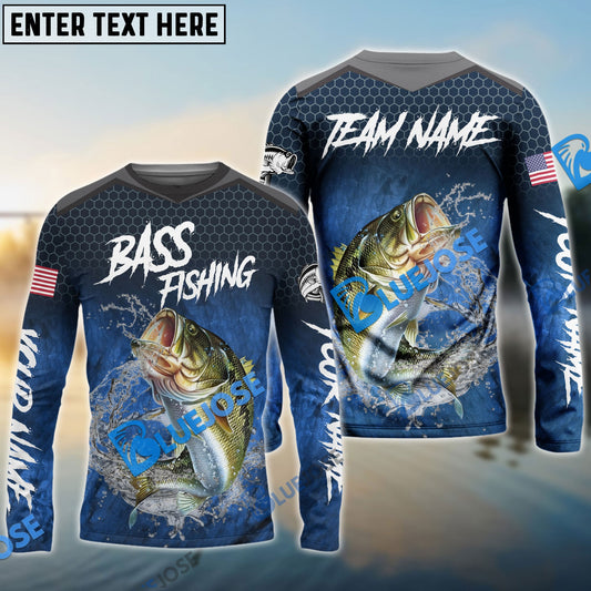 Bluejose Bass Fishing Dark Blue American Sport Custom Name & Team Name 3D Shirts