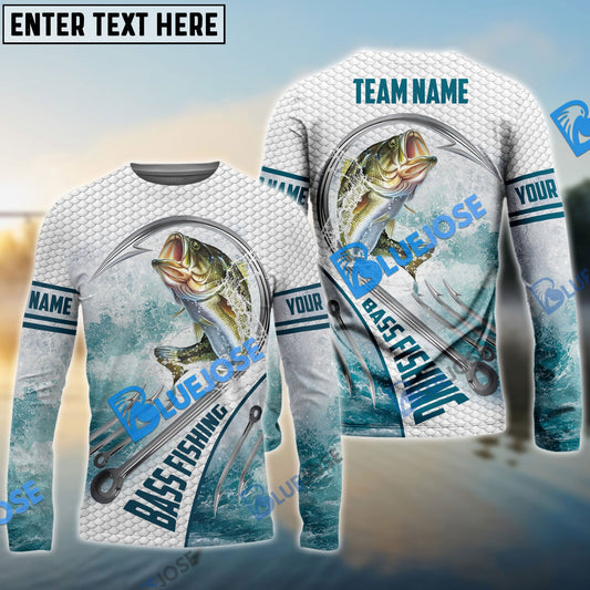 Bluejose Bass Fishing White Fin Water Sport Custom Name & Team Name 3D Shirts