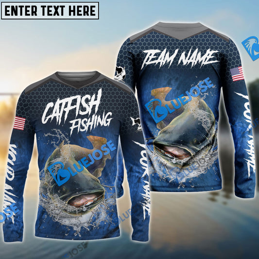 Bluejose Catfish Fishing Dark Blue American Sport Custom Name & Team Name 3D Shirts