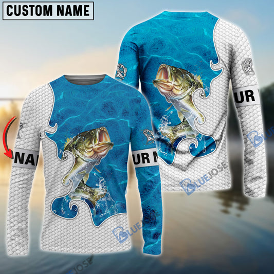 BlueJose Customize Name Bass Fishing Blue Water 3D Shirts