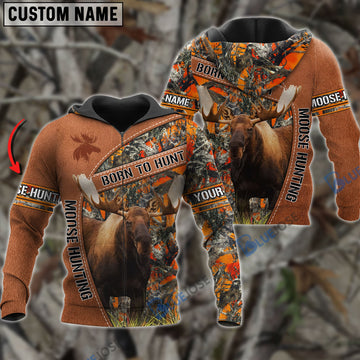 BlueJose Personalized Name Born To Hunt Moose Hunting 3D Shirt